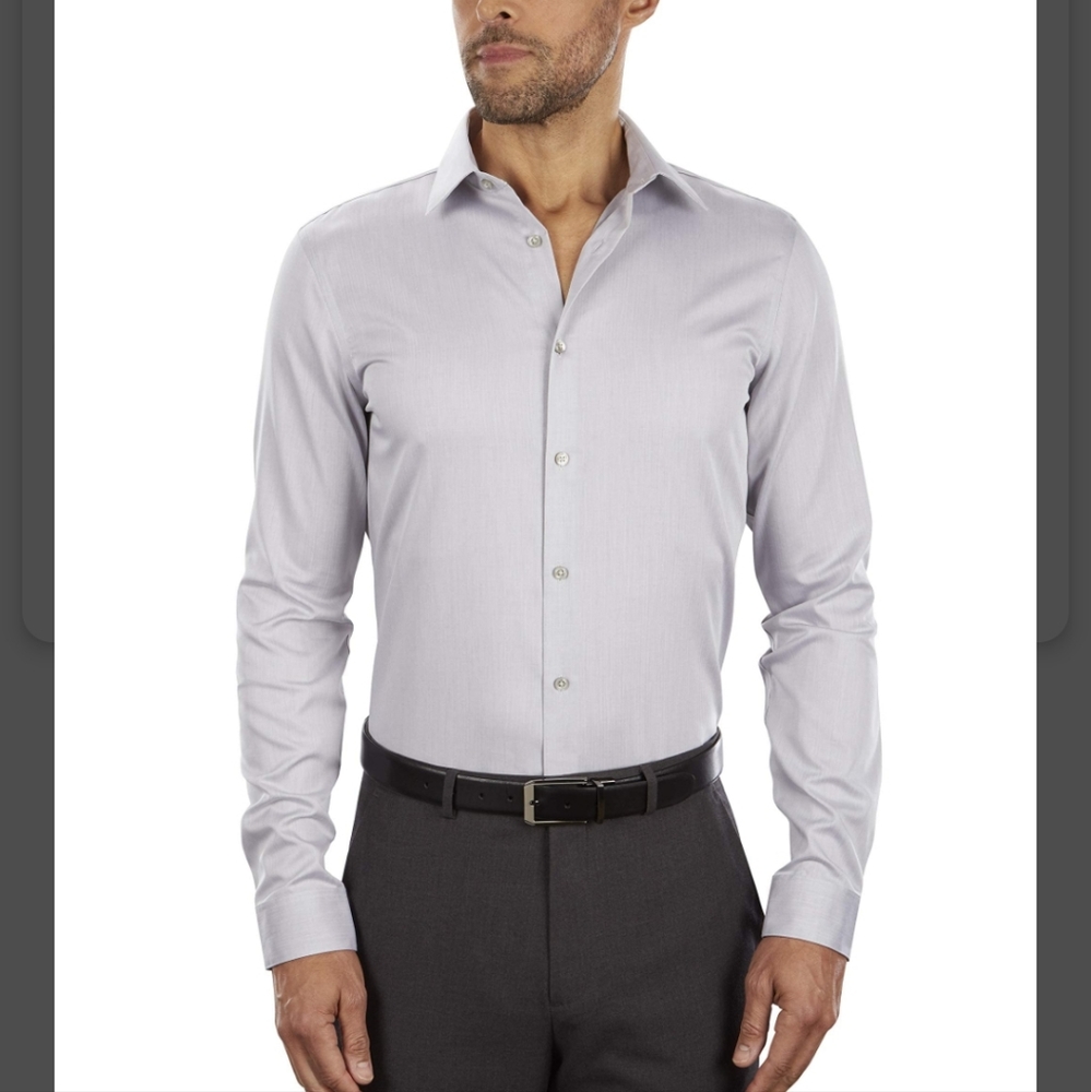 Calvin Klein Men's Slim Fit Herringbone Dress Shirt Smoke Grey 15.5 32/33